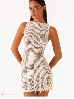 Peppermayo Beaded Crochet Knit Swim Coverup Dress
